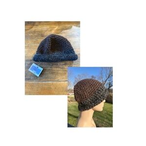 New Hand Knitted Warm Fuzzy Wool Blend Wool Winter Hat Beanie Med Black & Brown